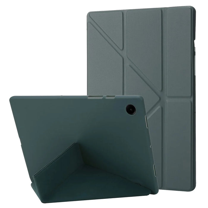 For Samsung Galaxy Tab A11 / A9 Case PU Leather+Silicone Cover with Origami Stand - Midnight Green - 1