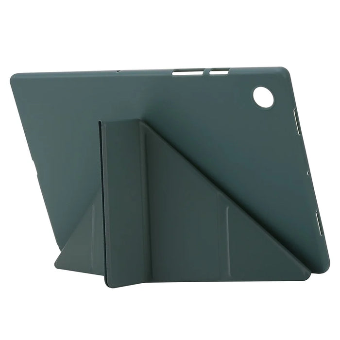 For Samsung Galaxy Tab A11 / A9 Case PU Leather+Silicone Cover with Origami Stand - Midnight Green - 4