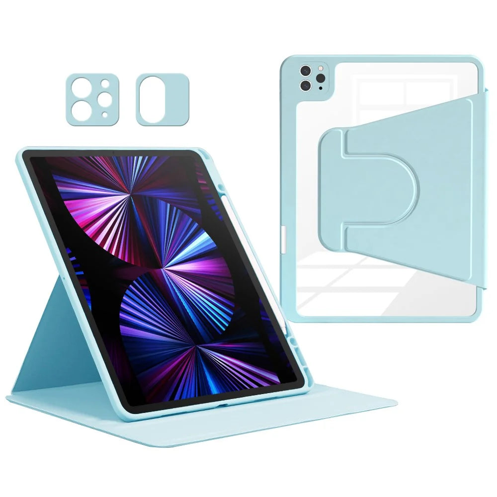 For iPad Pro 12.9 (2022) / (2021) / (2020) / (2018) Case PU Leather+Acrylic+TPU Tablet Cover with Lens Protection - Blue - 1