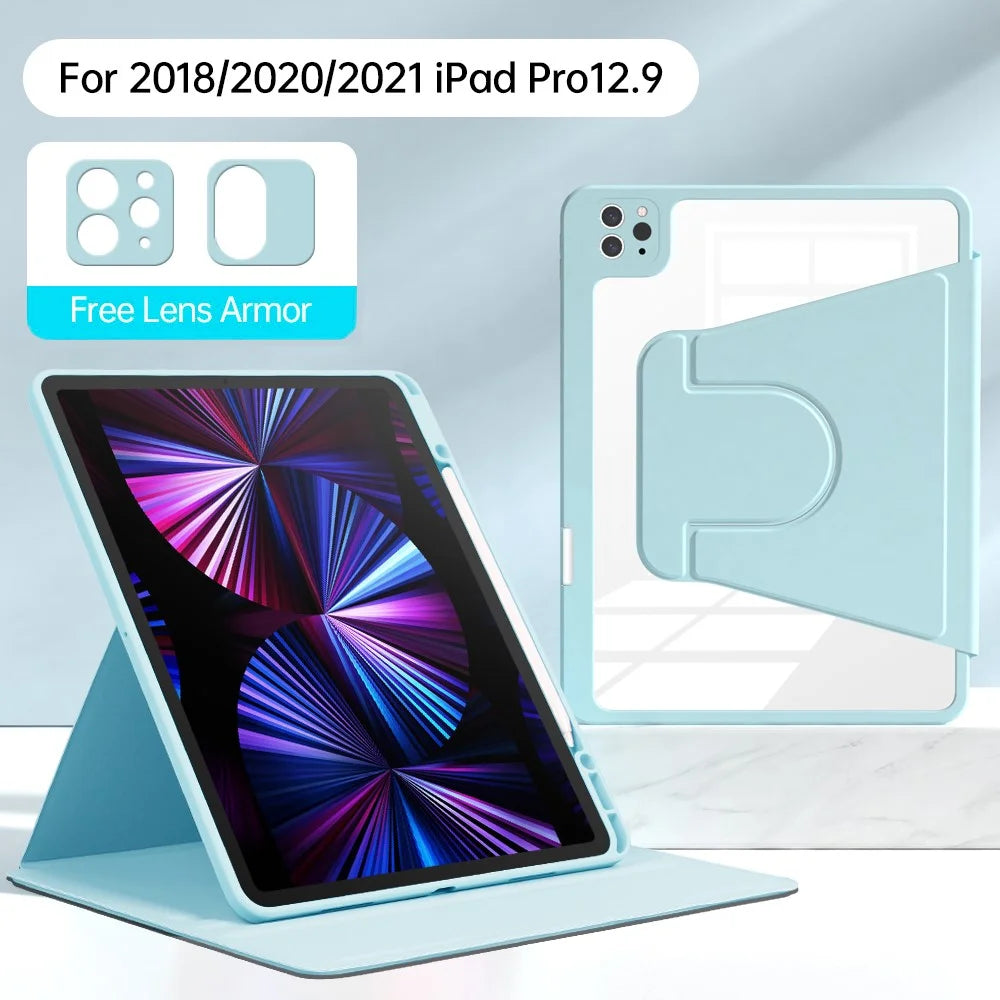 For iPad Pro 12.9 (2022) / (2021) / (2020) / (2018) Case PU Leather+Acrylic+TPU Tablet Cover with Lens Protection - Blue - 2