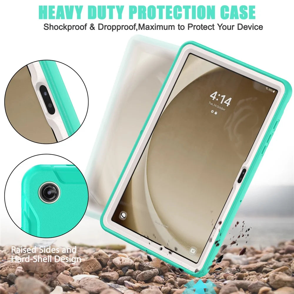 For Samsung Galaxy Tab A9+ Kickstand Back Cover PC+TPU Tablet Case - Mint Green - 3