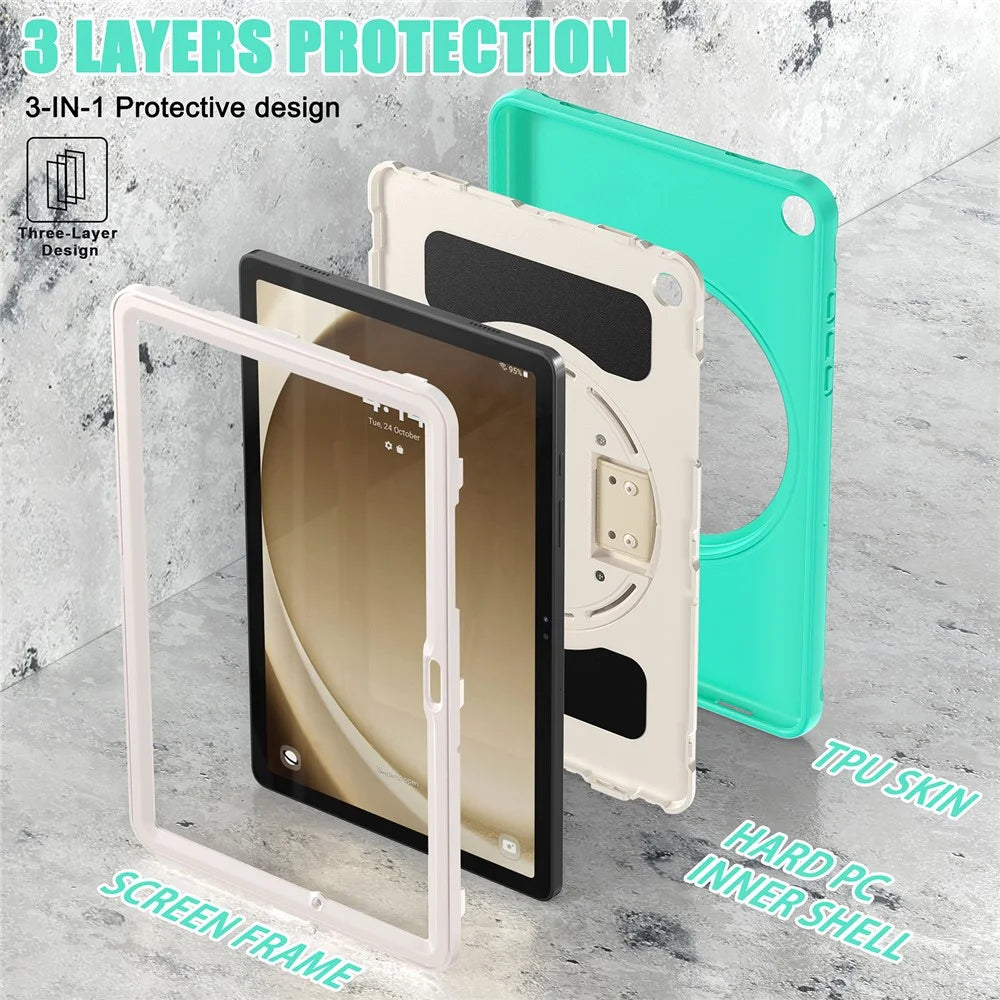 For Samsung Galaxy Tab A9+ Kickstand Back Cover PC+TPU Tablet Case - Mint Green - 5