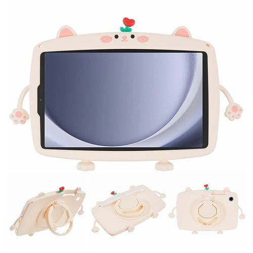 For Samsung Galaxy Tab A9 Case Cartoon Cat Tablet Silicone Cover with 360 Degree Rotation Kickstand - 1