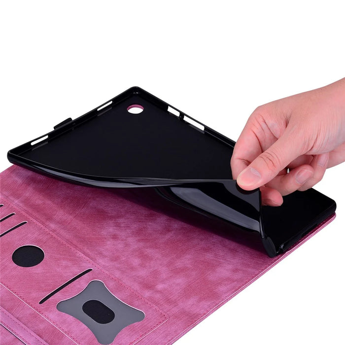 For Lenovo Tab M11 / Xiaoxin Pad 11 2024 Tablet Case Flower Cat Imprint Folio PU Leather Cover - Rose - 4
