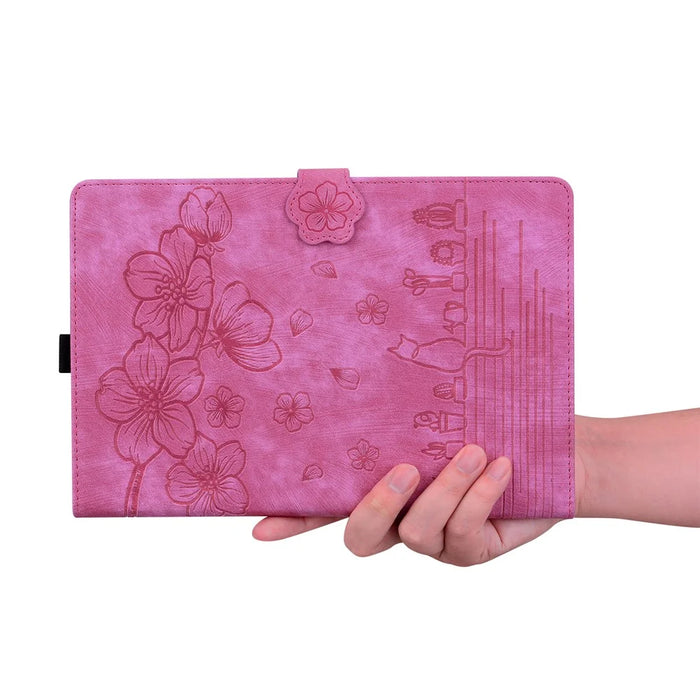For Lenovo Tab M11 / Xiaoxin Pad 11 2024 Tablet Case Flower Cat Imprint Folio PU Leather Cover - Rose - 5