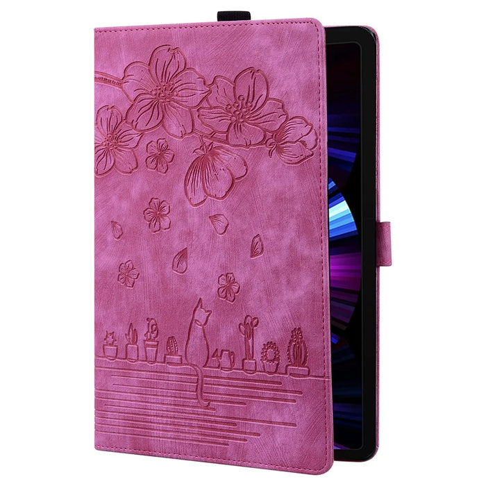 For Lenovo Tab M11 / Xiaoxin Pad 11 2024 Tablet Case Flower Cat Imprint Folio PU Leather Cover - Rose - 7