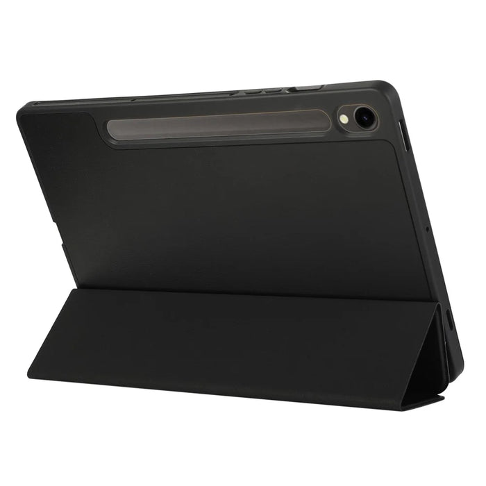 For Samsung Galaxy Tab S9 / S10 Lite / S10 FE / S9 FE Tablet Case Tri-Fold Stand Solid Color Shockproof PU Cover with Pencil Slot - Black - 3