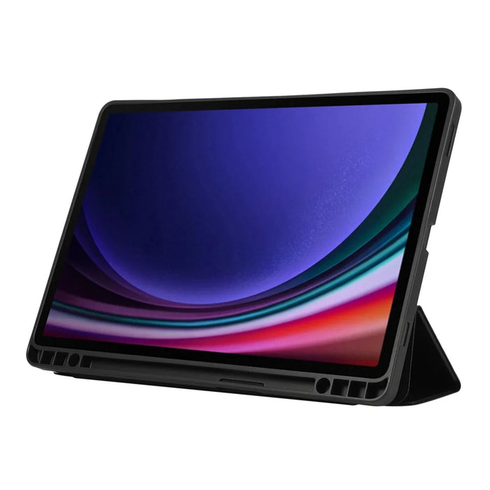 For Samsung Galaxy Tab S9 / S10 Lite / S10 FE / S9 FE Tablet Case Tri-Fold Stand Solid Color Shockproof PU Cover with Pencil Slot - Black - 4