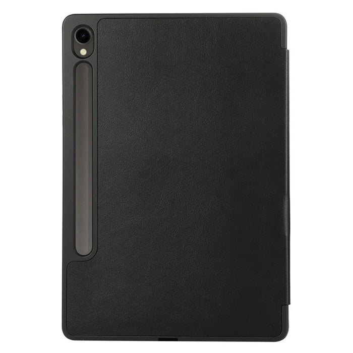 For Samsung Galaxy Tab S9 / S10 Lite / S10 FE / S9 FE Tablet Case Tri-Fold Stand Solid Color Shockproof PU Cover with Pencil Slot - Black - 7