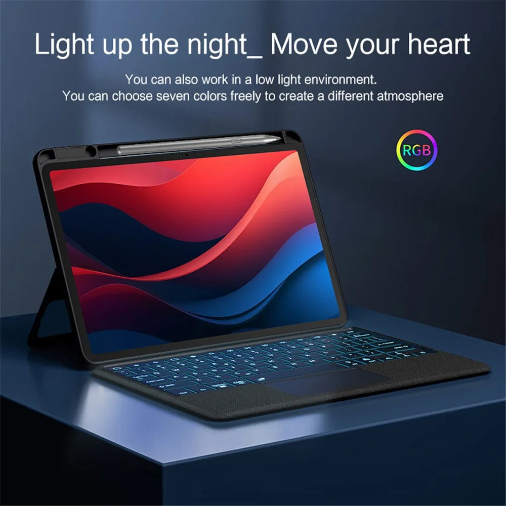 For Lenovo Tab M11 / Xiaoxin Pad 11 2024 Leather Case + Bluetooth-compatible Keyboard with Backlight Trackpad - 6