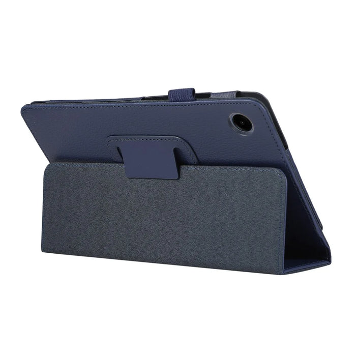 For Samsung Galaxy Tab A11 / A9 Tablet Case Litchi Texture PU Leather Bi-fold Stand Cover - Dark Blue - 2