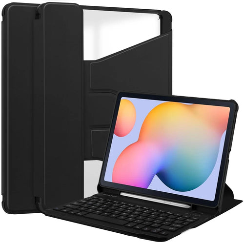 For Samsung Galaxy Tab S6 Lite (2024) / S6 Lite (2022) / S6 Lite (2020) Case with Bluetooth-compatible Keyboard PU+Acrylic Tablet Cover - Black - 1