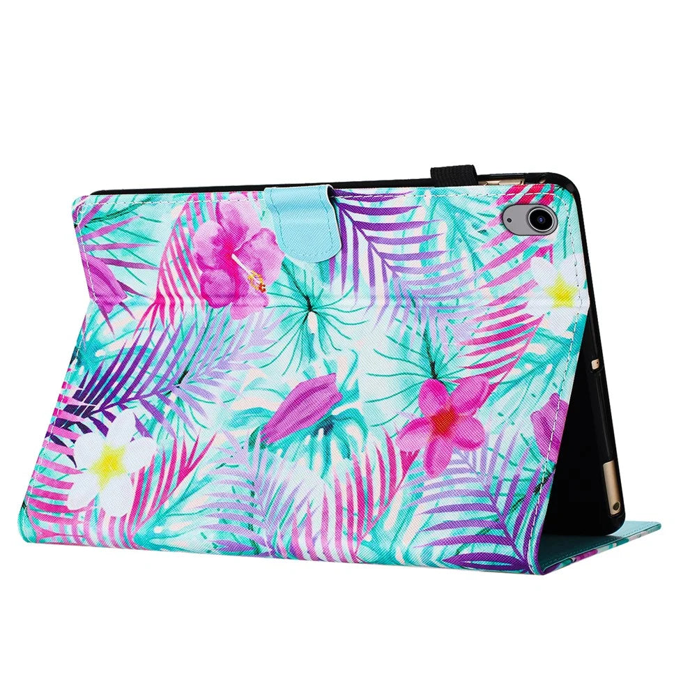 For iPad (2025) / 10.9 (2022) PU Leather Case Pattern Printed Card Slot Protective Tablet Cover - Flower - 4