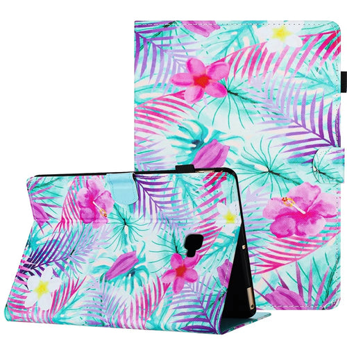 For Samsung Galaxy Tab A 10.1 (2016) T580 / T580 Case Pattern Printed Shockproof PU Leather Tablet Cover - Flower - 1