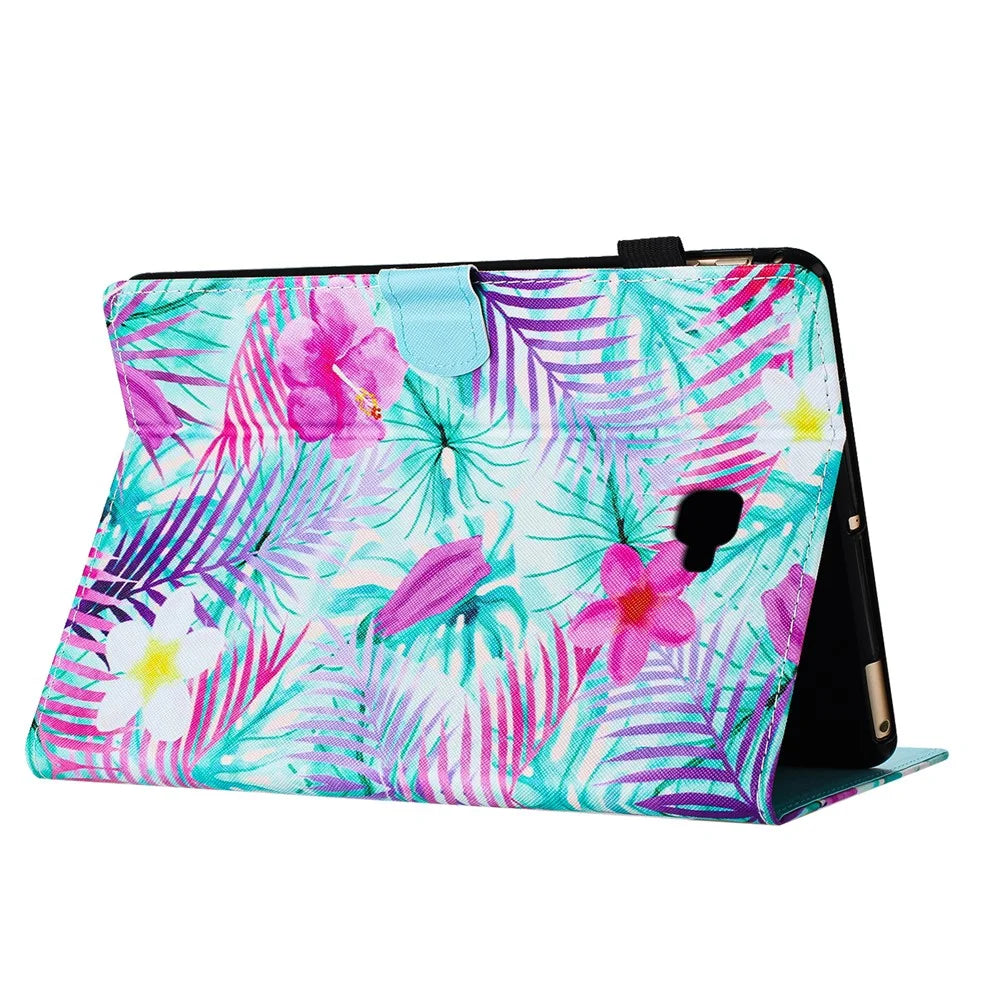 For Samsung Galaxy Tab A 10.1 (2016) T580 / T580 Case Pattern Printed Shockproof PU Leather Tablet Cover - Flower - 4