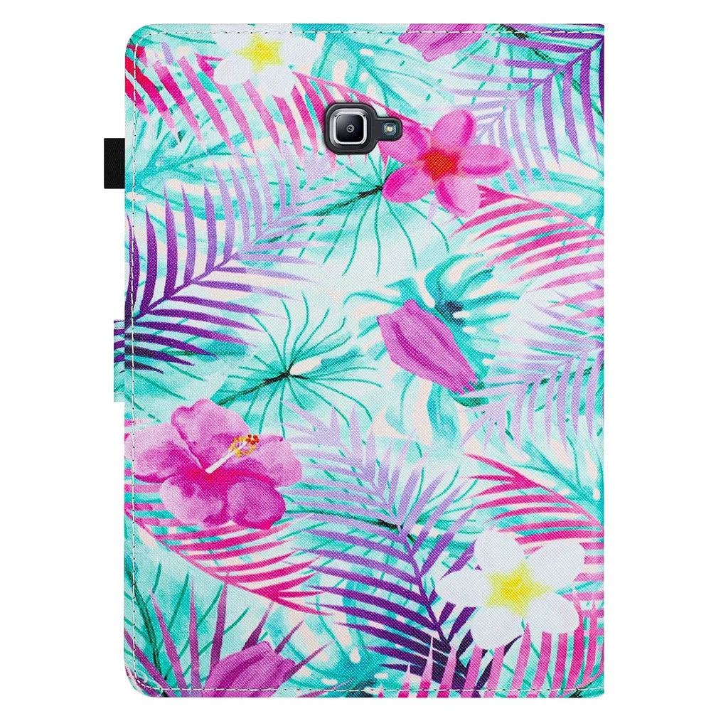 For Samsung Galaxy Tab A 10.1 (2016) T580 / T580 Case Pattern Printed Shockproof PU Leather Tablet Cover - Flower - 7
