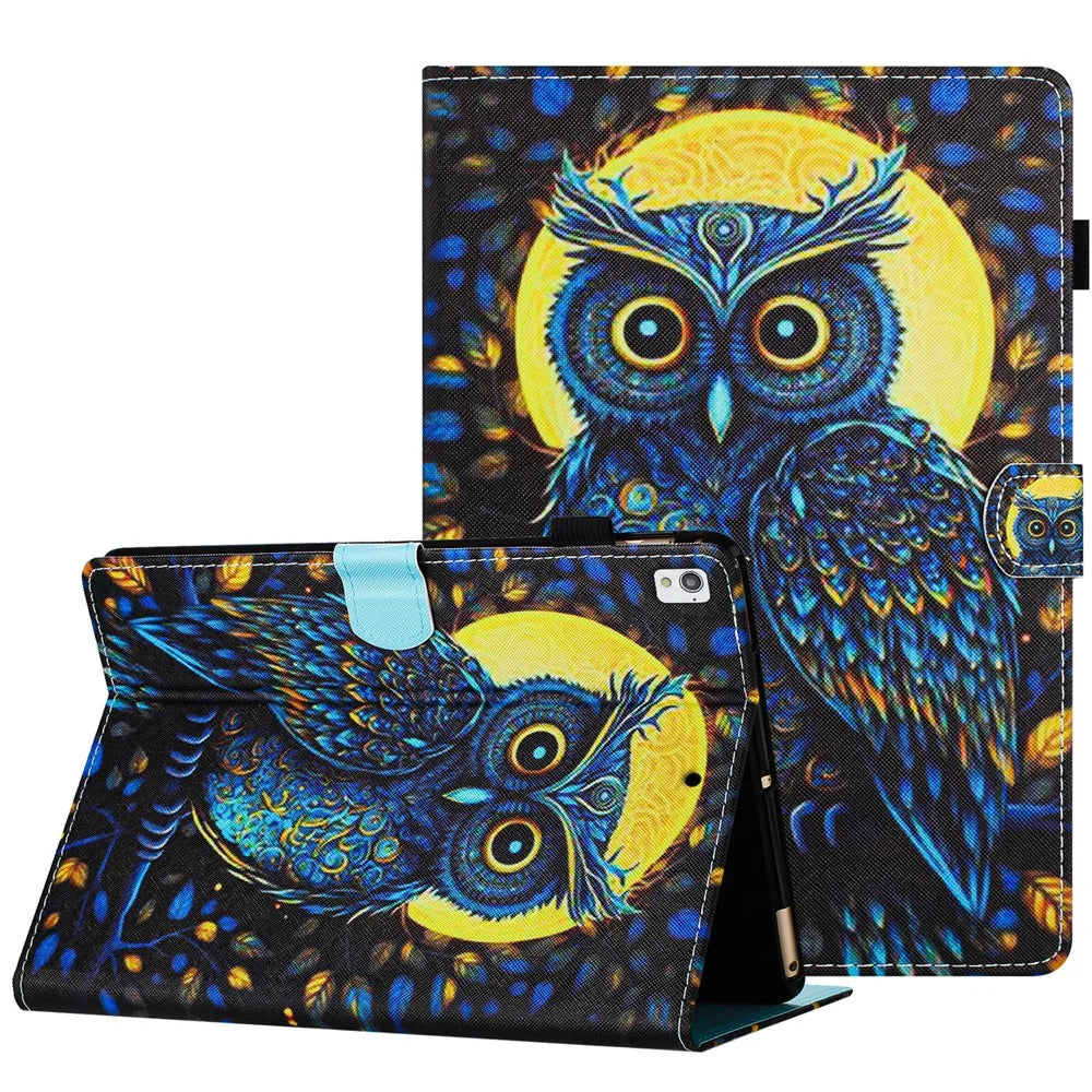 For iPad 10.2 (2021) / (2019) / (2020) Tablet Case Pattern Printed Anti-Drop PU Leather Folio Flip Cover - Owl - 1