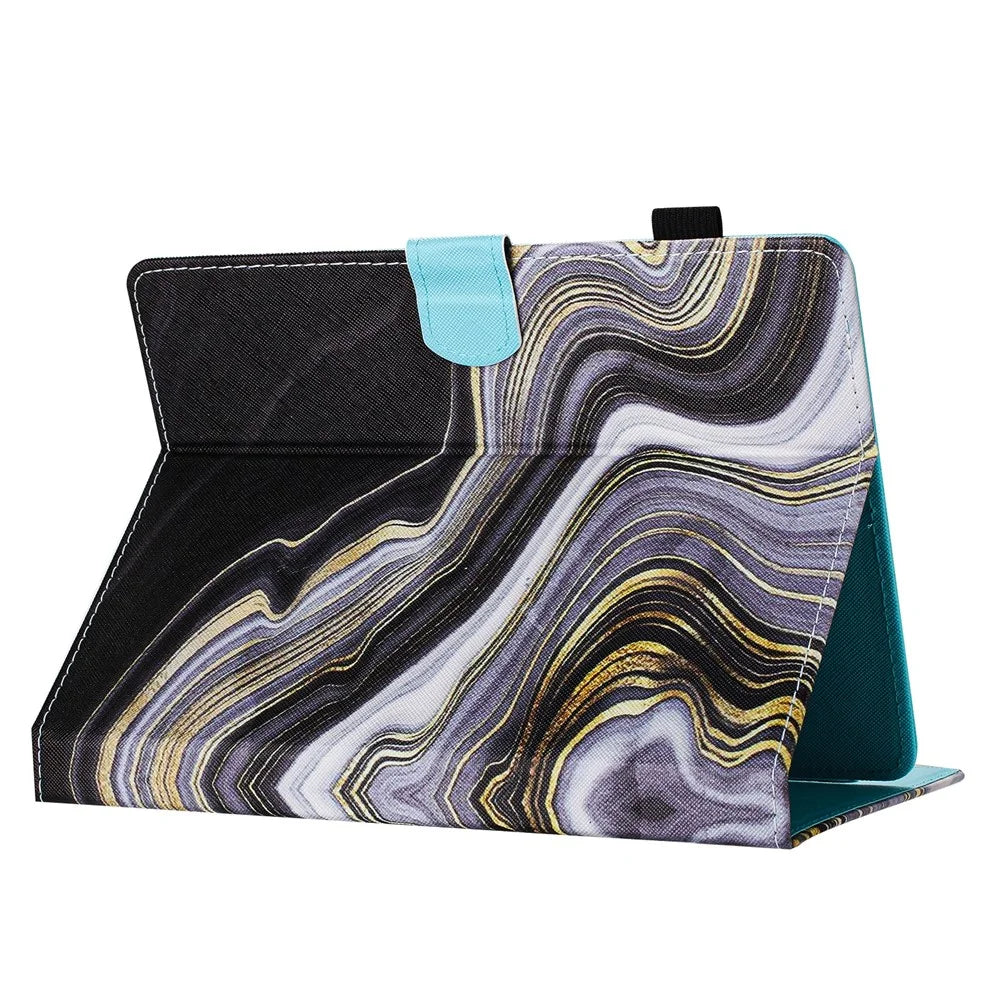 Universal Case for 10-inch Tablet, PU Leather Pattern Stand Folio Protective Cover - Black+Gold Marble - 4