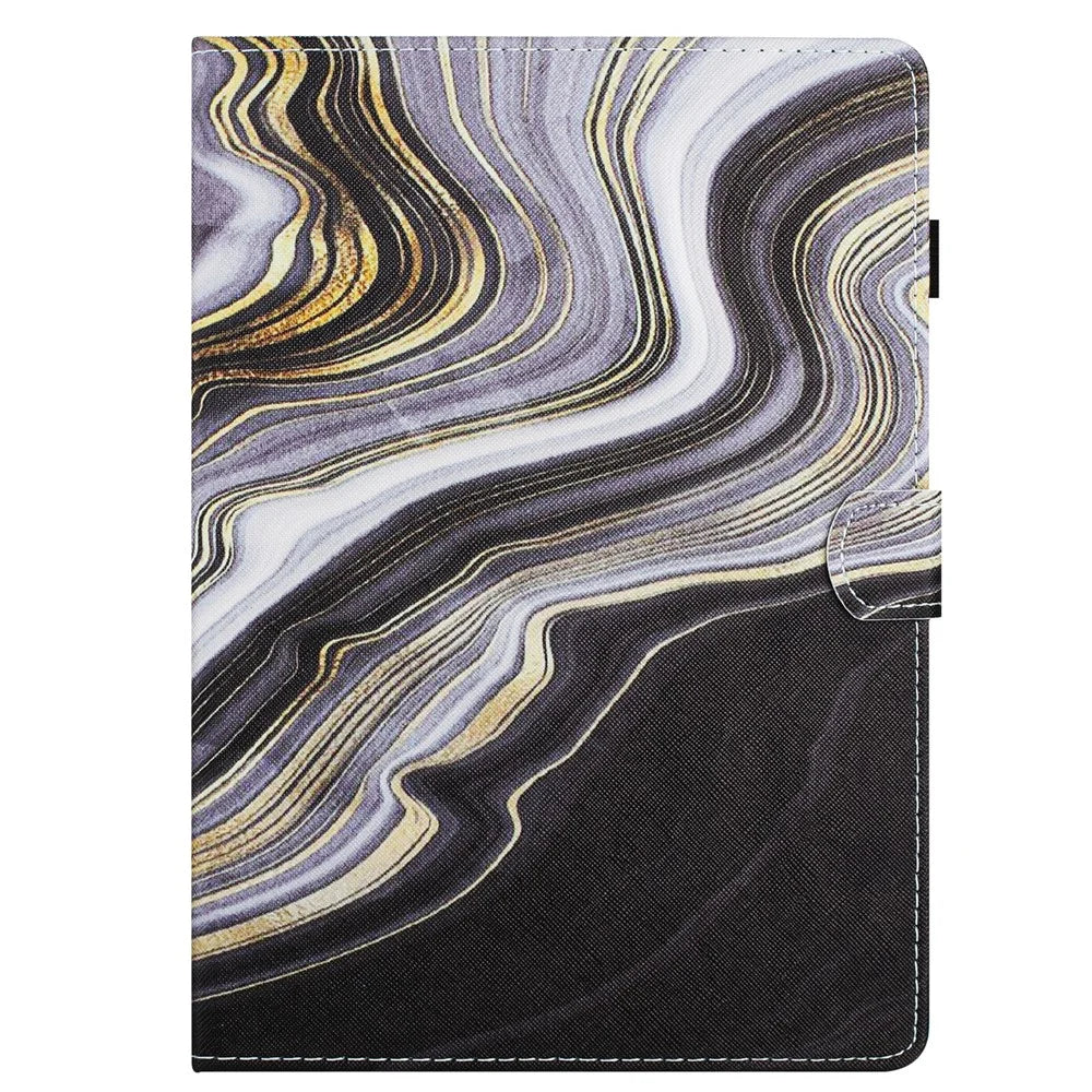 Universal Case for 10-inch Tablet, PU Leather Pattern Stand Folio Protective Cover - Black+Gold Marble - 6
