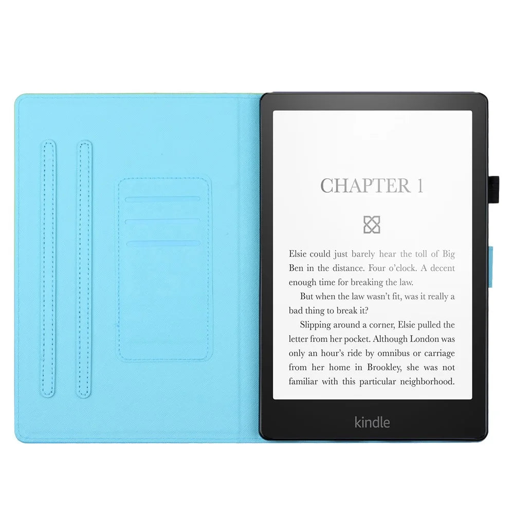 For Amazon Kindle Paperwhite (2021) Case PU Leather Pattern Viewing Stand Tablet Cover - Rose Blue Marble - 3