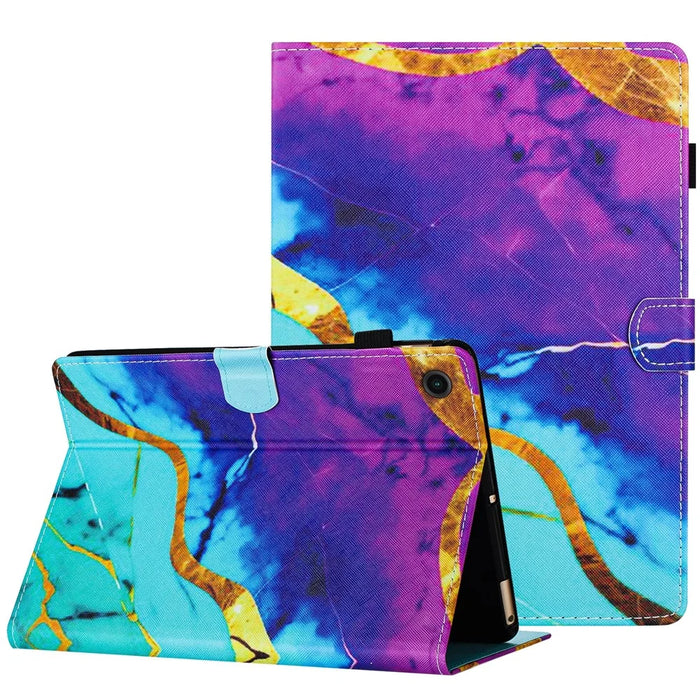 For Lenovo Tab M10 Plus (3rd Gen) Smart Case PU Leather Pattern Stand Tablet Cover - Purple+Blue Marble - 1