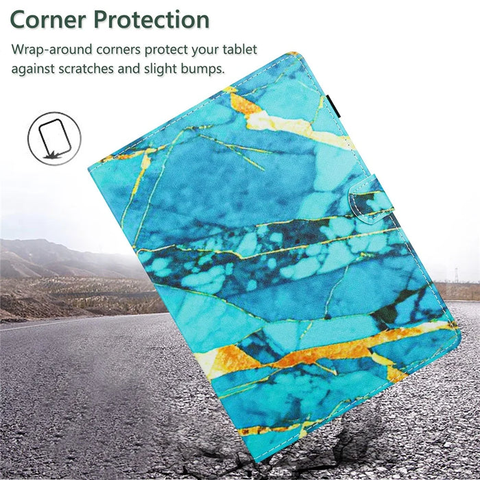 For Lenovo M10 Plus X606F Pattern Folio Cover PU Leather Stand Tablet Case - Gold+Blue Marble - 5