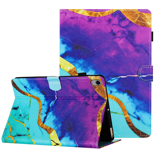 For iPad (2025) / 10.9 (2022) Folding Stand Cover PU Leather Pattern Printed Tablet Case - Purple+Blue Marble - 1