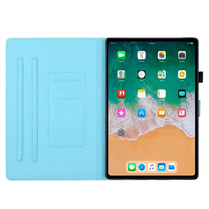 For iPad (2025) / 10.9 (2022) Folding Stand Cover PU Leather Pattern Printed Tablet Case - Purple+Blue Marble - 3