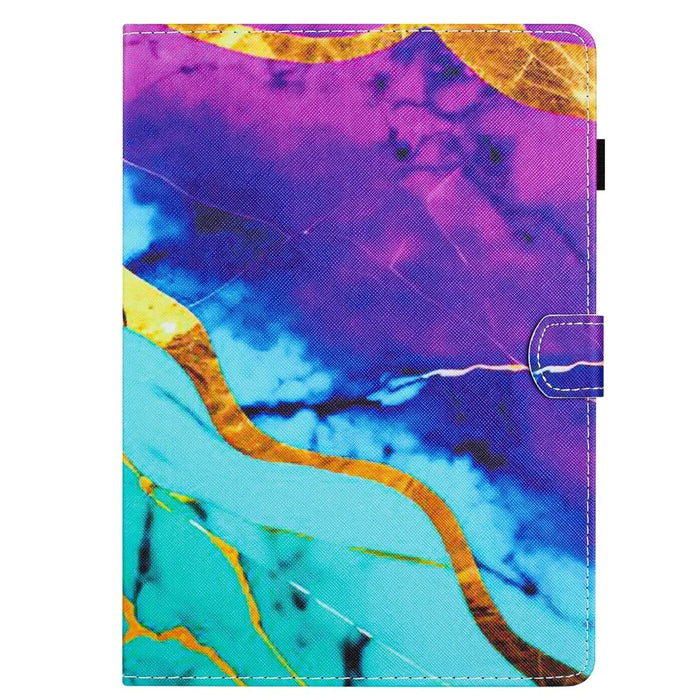 For iPad (2025) / 10.9 (2022) Folding Stand Cover PU Leather Pattern Printed Tablet Case - Purple+Blue Marble - 6