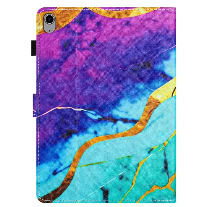 For iPad (2025) / 10.9 (2022) Folding Stand Cover PU Leather Pattern Printed Tablet Case - Purple+Blue Marble - 7