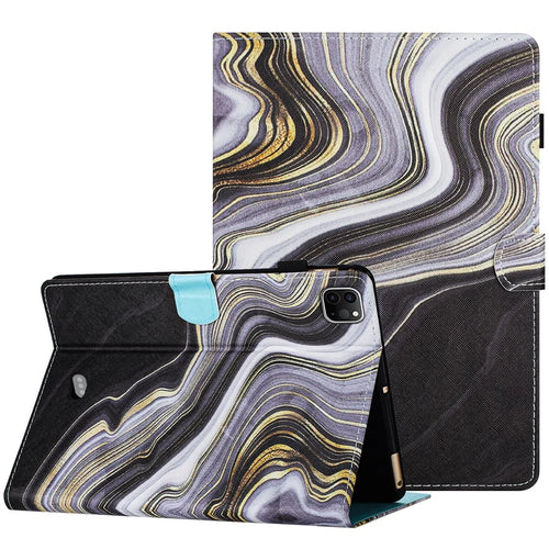 For iPad Pro 11 (2018) / (2020) / (2021) / (2022) / iPad Air (2020) / (2022) Case PU Leather Smart Cover - Black+Gold Marble - 1