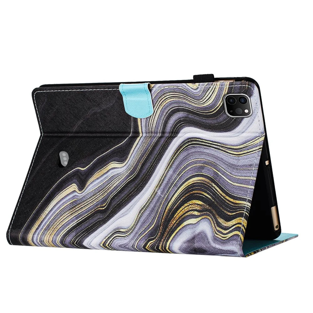 For iPad Pro 11 (2018) / (2020) / (2021) / (2022) / iPad Air (2020) / (2022) Case PU Leather Smart Cover - Black+Gold Marble - 4