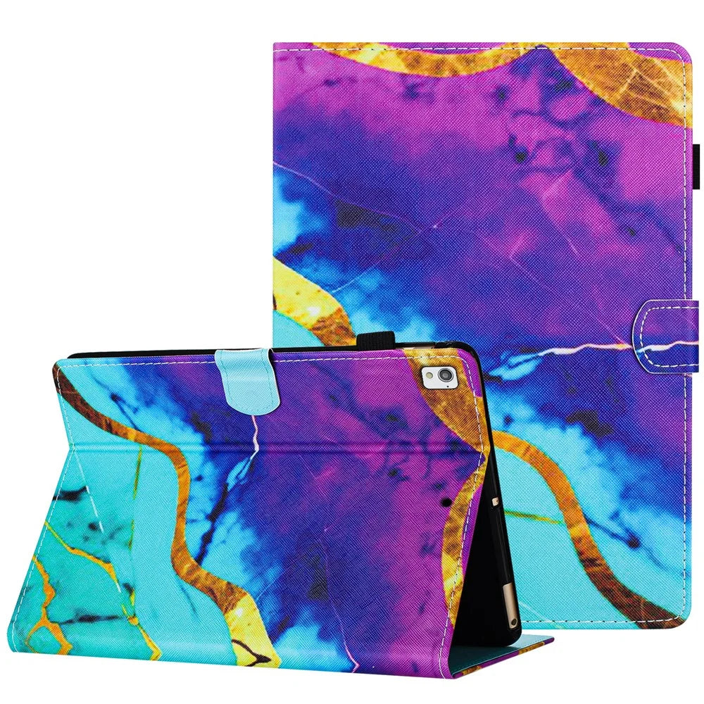 For iPad 10.2 (2019) / (2020) / (2021) PU Leather Case Pattern Smart Protective Cover - Purple+Blue Marble - 1