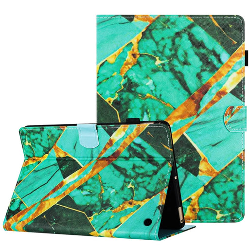 For Amazon Fire HD 10 Plus (2021) Smart Case PU Leather Pattern Dropproof Cover - Gold+Green Marble - 1