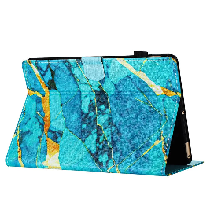 For Amazon Kindle Youth Edition 2022 Case Folio Pattern PU Leather Tablet Cover - Gold+Blue Marble - 4