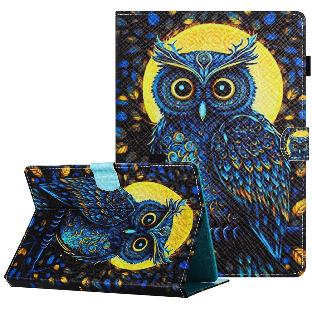 Universal 7-inch Tablet Case Magnetic Closure PU Leather Pattern Printing Cover - Moonlight Owl - 1