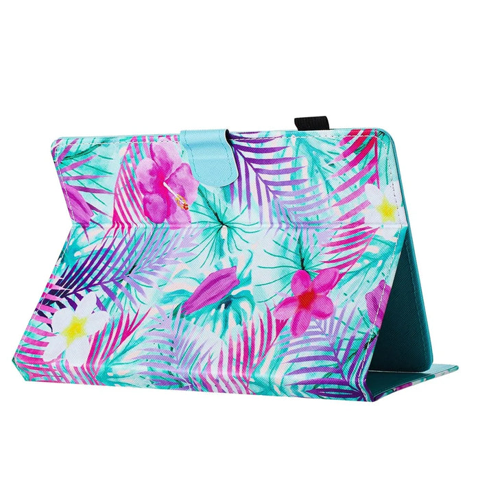 Universal 8-inch Tablet Case PU Leather Pattern Viewing Stand Cover - Leaves and Flowers - 4