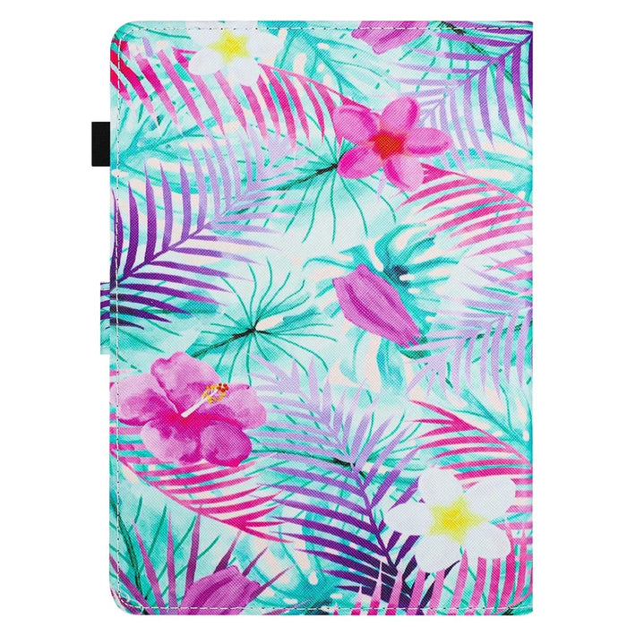 Universal 8-inch Tablet Case PU Leather Pattern Viewing Stand Cover - Leaves and Flowers - 7