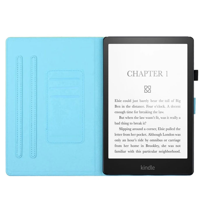 For Amazon Fire 7 (2022) Leather Smart Case Pattern Tablet Cover with Card Holder - Black+Gold Marble - 3