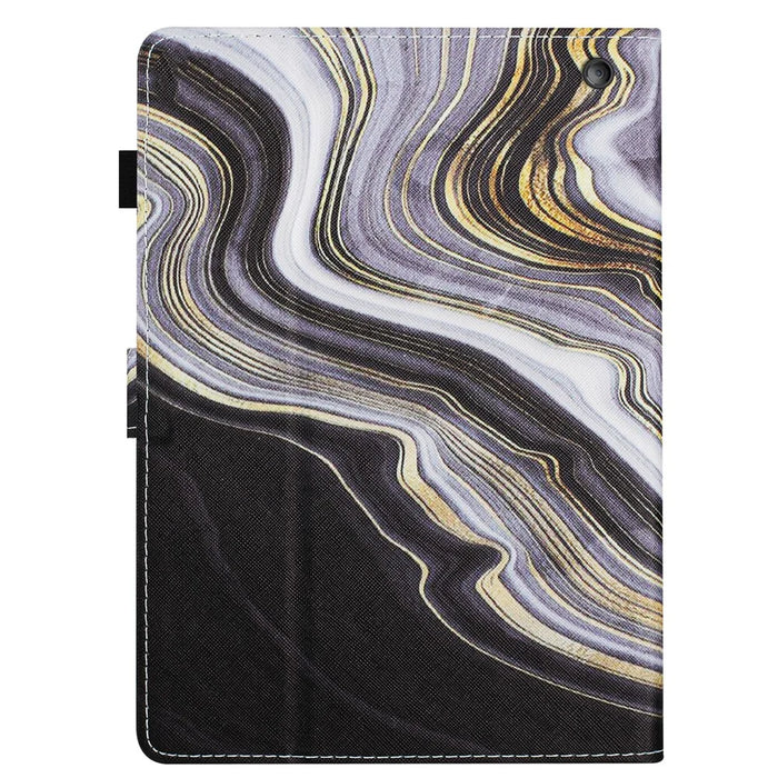 For Amazon Fire 7 (2022) Leather Smart Case Pattern Tablet Cover with Card Holder - Black+Gold Marble - 7