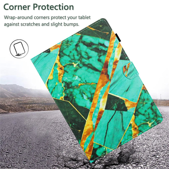 For Amazon Fire HD 8 (2016) / (2017) / (2018) Case Smart Leather Pattern Tablet Cover - Gold+Green Marble - 5