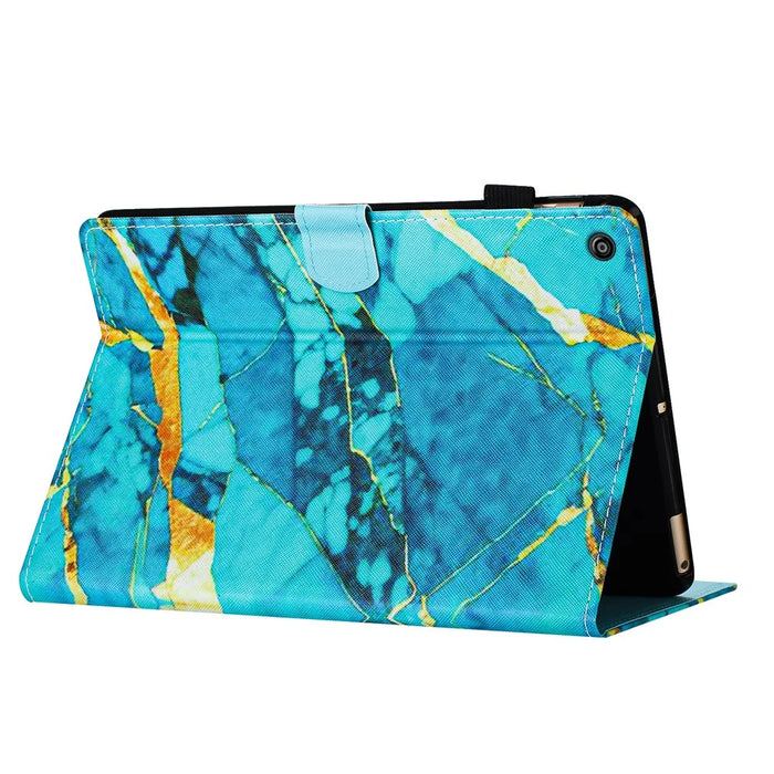 For Amazon Fire HD 10 (2015) / (2017) / (2019) Tablet Case Stand PU Leather Pattern Cover - Gold+Blue Marble - 4