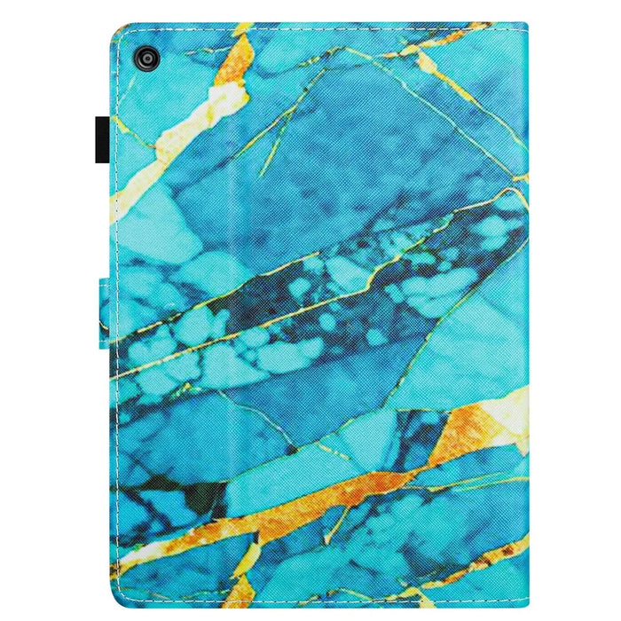 For Amazon Fire HD 10 (2015) / (2017) / (2019) Tablet Case Stand PU Leather Pattern Cover - Gold+Blue Marble - 7