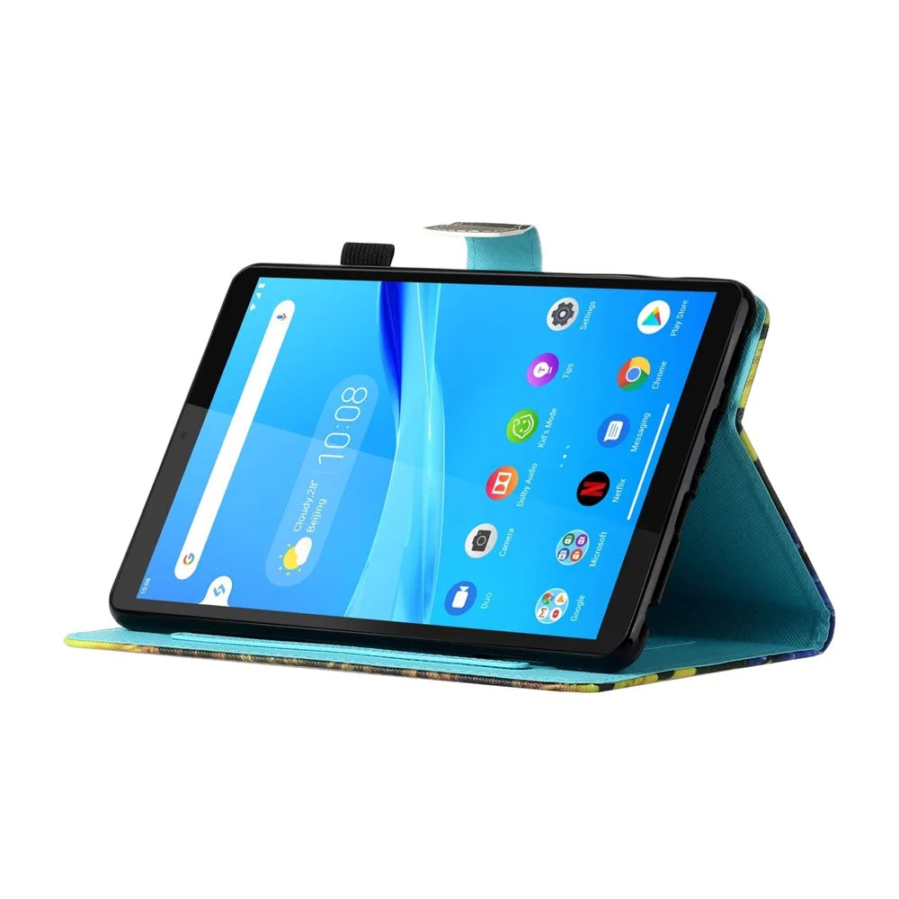 For Samsung Galaxy Tab A9 Case PU Leather Pattern Stand Folio Cover with Card Holder - Blue Owl - 2