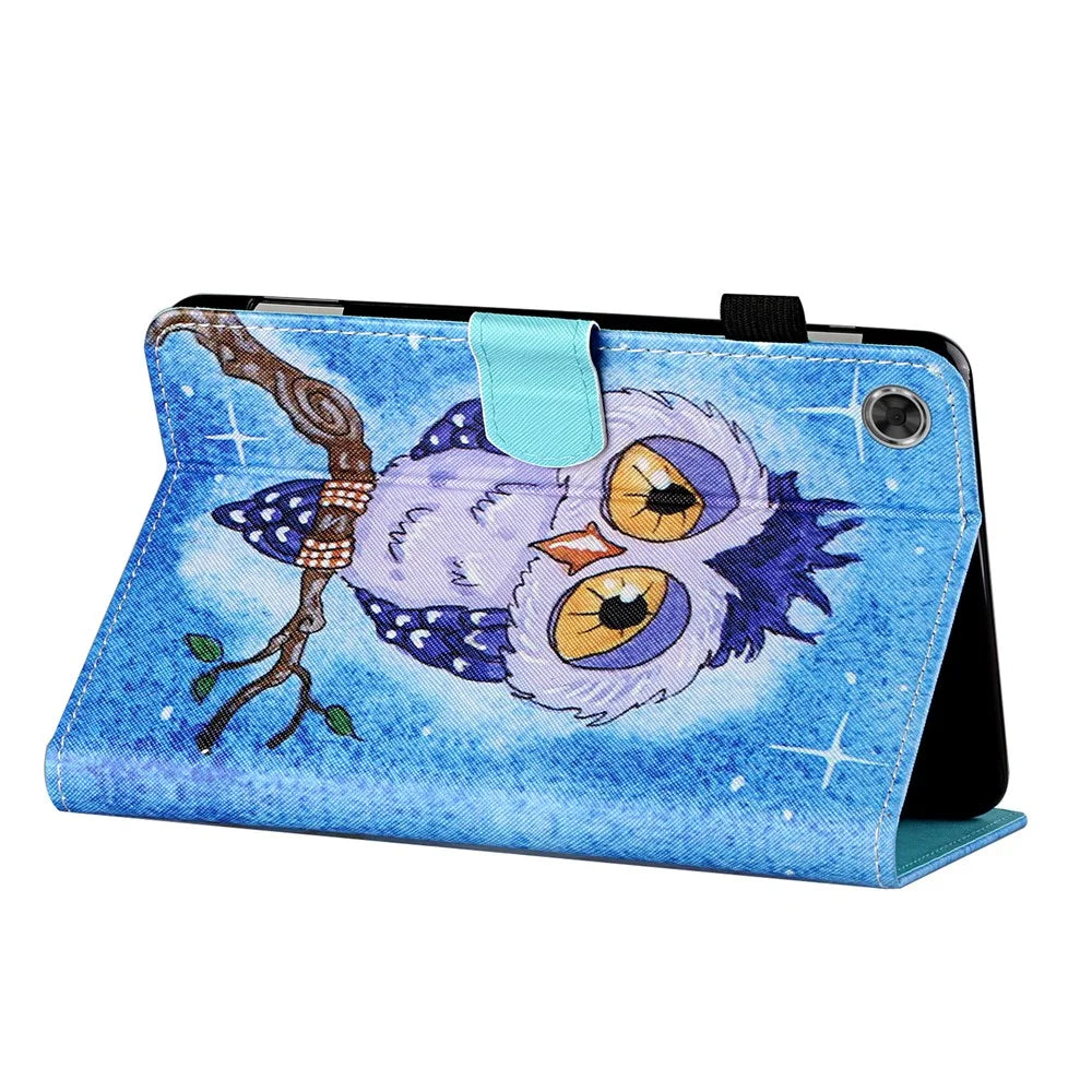 For Samsung Galaxy Tab A9 Case PU Leather Pattern Stand Folio Cover with Card Holder - Blue Owl - 4