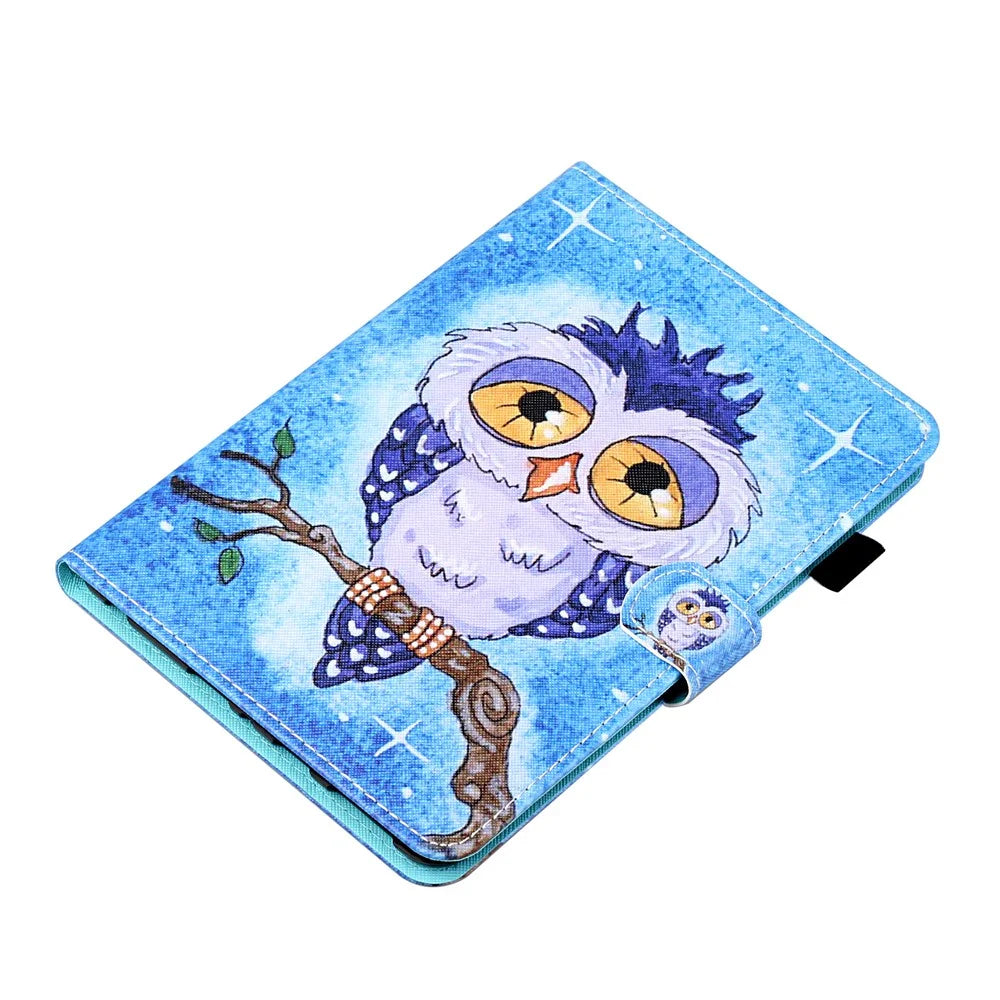For Samsung Galaxy Tab A9 Case PU Leather Pattern Stand Folio Cover with Card Holder - Blue Owl - 5