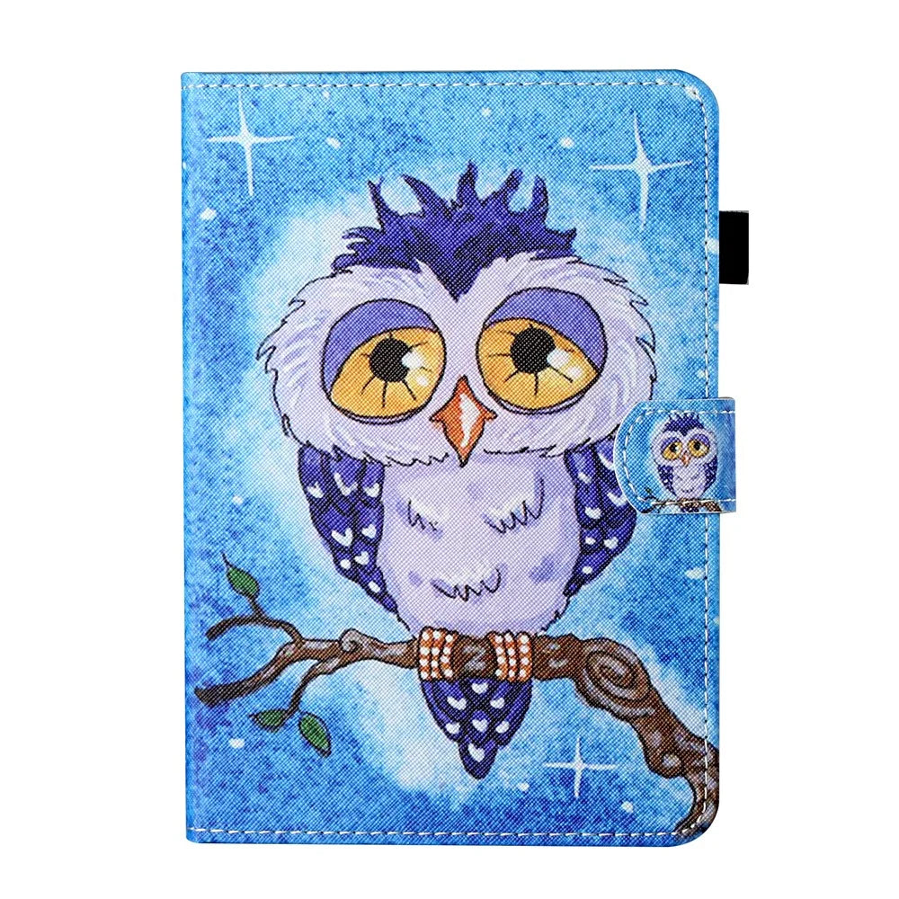 For Samsung Galaxy Tab A9 Case PU Leather Pattern Stand Folio Cover with Card Holder - Blue Owl - 6