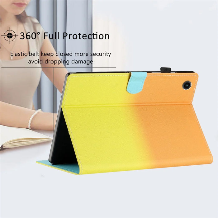For Samsung Galaxy Tab A9 Leather Case Gradient Color Stand Tablet Cover with Card Slots - Orange / Yellow - 5
