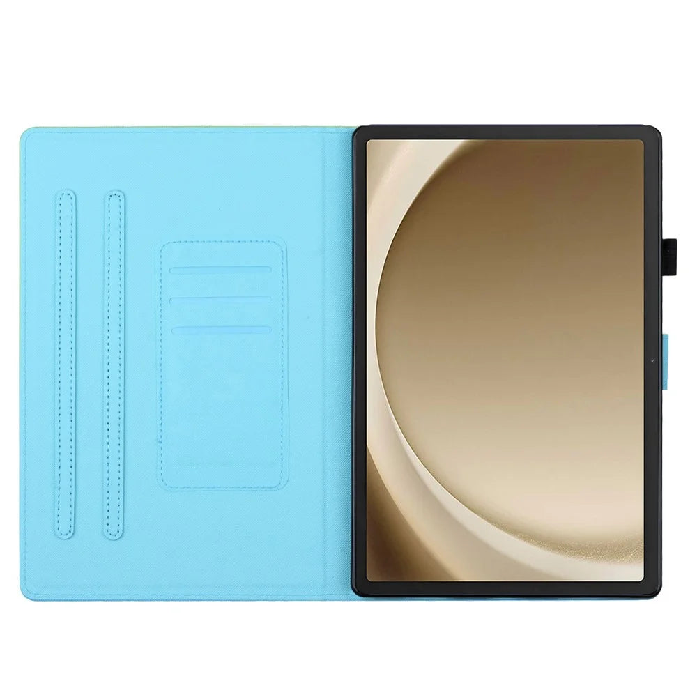 For Samsung Galaxy Tab A9+ Case Stitching Gradient PU Leather Tablet Cover - Blue / Rose - 3