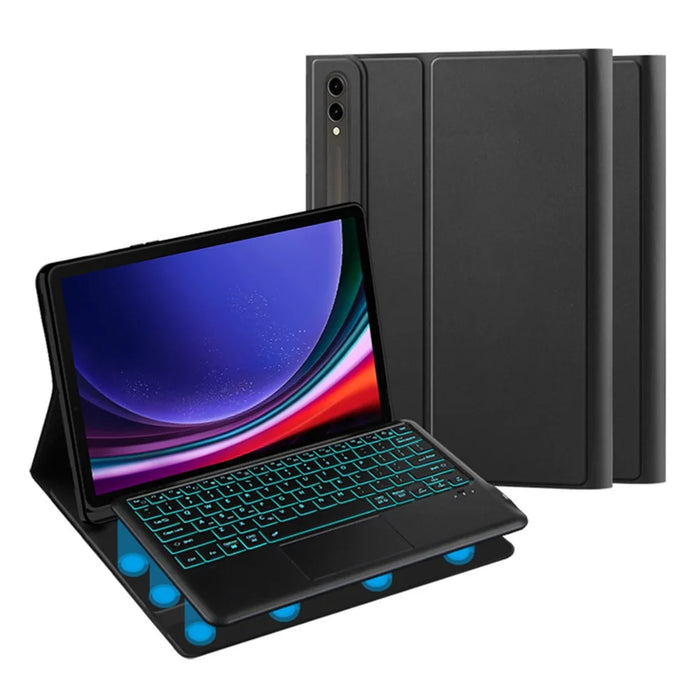 For Samsung Galaxy Tab S10+ / S9+  / S8+ / S7+ / S7 FE Backlight Touchpad Bluetooth-Compatible Keyboard with Pen Slot Leather Tablet Case - 1